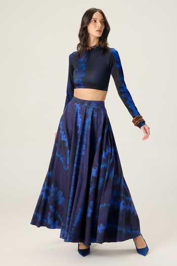 Saaksha & Kinni Blue Jersey Boat Neck Gigi Leheriya Print Top at Aza Fashions Saaksha & Kinni_Blue Jersey Boat Neck Gigi Leheriya Print Top _at_Aza_Fashions