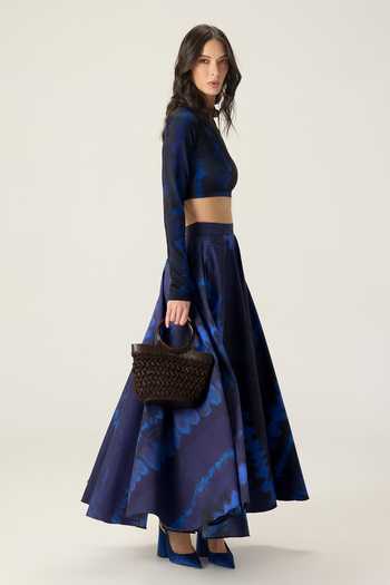 Saaksha & Kinni Blue Cotton Dracy Leheriya Print Skirt Online at Aza Fashions Saaksha & Kinni_Blue Cotton Dracy Leheriya Print Skirt _Online_at_Aza_Fashions