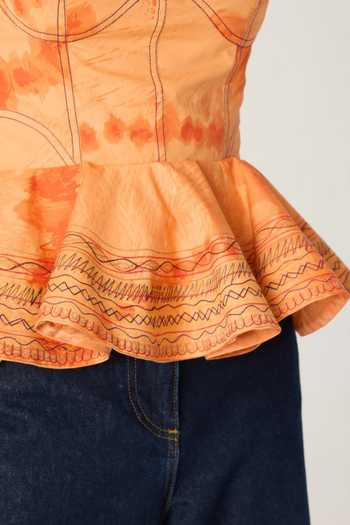 Saaksha & Kinni Orange Cotton Square Neck Peni Leheriya Print Peplum Blouse at Aza Fashions Saaksha & Kinni_Orange Cotton Square Neck Peni Leheriya Print Peplum Blouse _at_Aza_Fashions