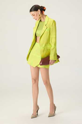 Buy Saaksha & Kinni Green Crepe Collared Neck Rebekkah Leheriya Print Blazer Online at Aza Fashions Buy_Saaksha & Kinni_Green Crepe Collared Neck Rebekkah Leheriya Print Blazer _Online_at_Aza_Fashions