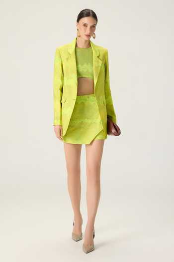 Shop Saaksha & Kinni Green Crepe Collared Neck Rebekkah Leheriya Print Blazer Online at Aza Fashions Shop_Saaksha & Kinni_Green Crepe Collared Neck Rebekkah Leheriya Print Blazer _Online_at_Aza_Fashions