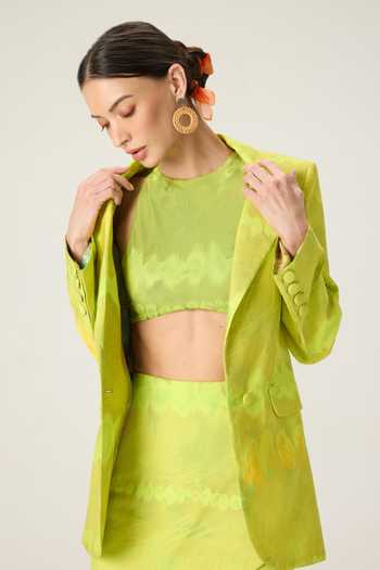 Saaksha & Kinni Green Crepe Collared Neck Rebekkah Leheriya Print Blazer at Aza Fashions Saaksha & Kinni_Green Crepe Collared Neck Rebekkah Leheriya Print Blazer _at_Aza_Fashions