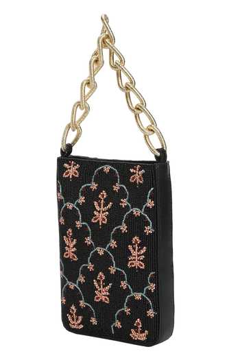 Shop_The Leather Garden_Black Dawn Beaded Leather Handbag _Online_at_Aza_Fashions