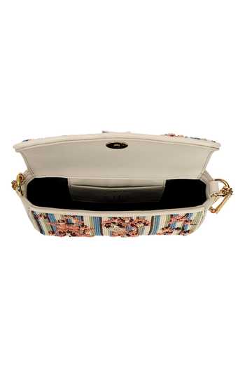 Buy_The Leather Garden_Multi Color Frost Beaded Floral Stripe Leather Bag _Online_at_Aza_Fashions