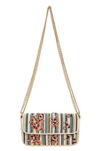 The Leather Garden Frost Beaded Floral Stripe Leather Bag 