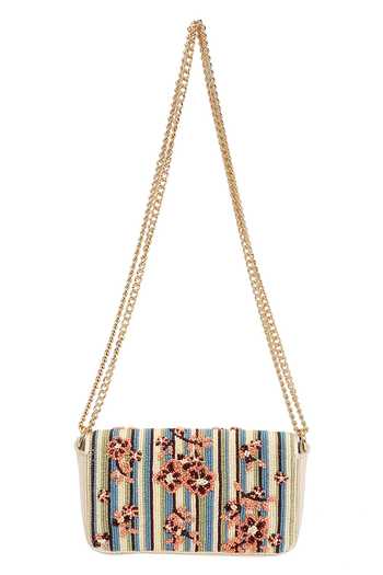 Shop_The Leather Garden_Multi Color Frost Beaded Floral Stripe Leather Bag _Online_at_Aza_Fashions