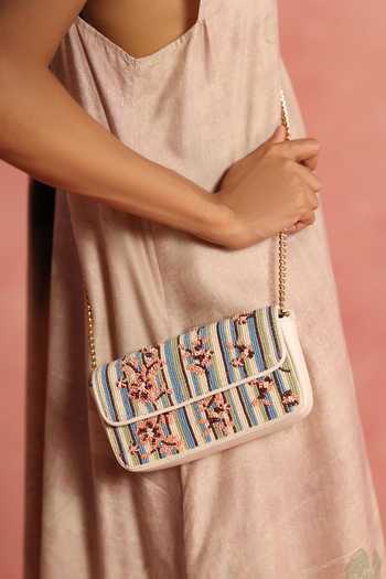 The Leather Garden Frost Beaded Floral Stripe Leather Bag 