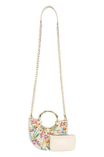 The Leather Garden Eden Floral Embroidered Bag With Pouch 