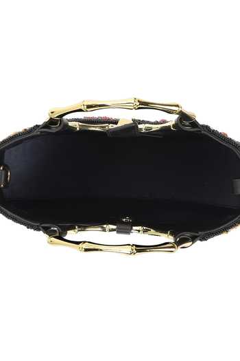 The Leather Garden_Black Noctis Beaded Leather Handbag With Pouch _Online_at_Aza_Fashions