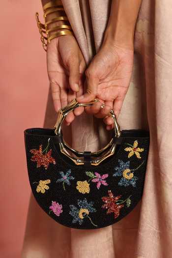 The Leather Garden Noctis Beaded Leather Handbag With Pouch 