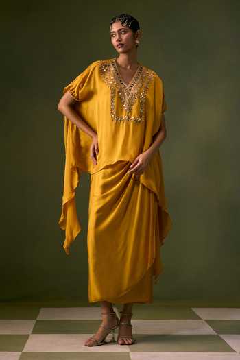 Prahnaaya Asymmetric Embroidered Top & Skirt Set 