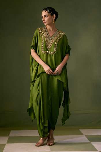 Buy Prahnaaya Green Organza, Satin V-neck Embroidered Top And Skirt Set Online at Aza Fashions Buy_Prahnaaya_Green Organza, Satin V-neck Embroidered Top And Skirt Set _Online_at_Aza_Fashions