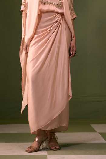 Prahnaaya Pink Satin V-neck Nexa Embroidered Top And Skirt Set Online at Aza Fashions Prahnaaya_Pink Satin V-neck Nexa Embroidered Top And Skirt Set _Online_at_Aza_Fashions