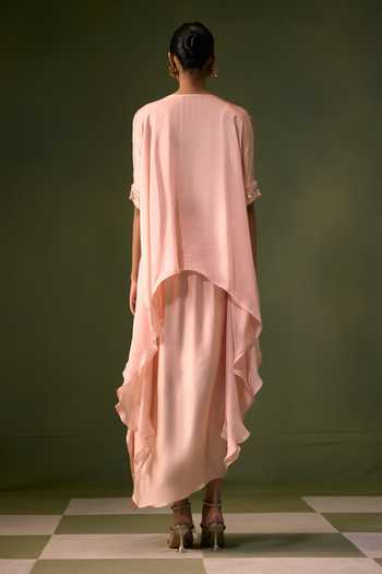 Prahnaaya Pink Organza, Satin V-neck Neckline Embroidered Top And Skirt Set Online at Aza Fashions Prahnaaya_Pink Organza, Satin V-neck Neckline Embroidered Top And Skirt Set _Online_at_Aza_Fashions