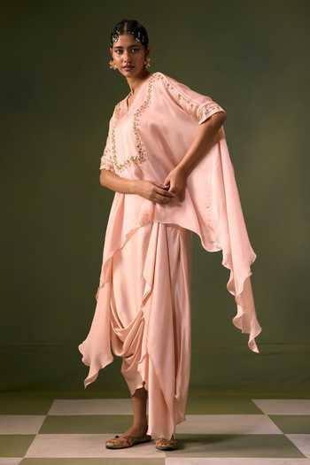 Prahnaaya Pink Organza, Satin V-neck Neckline Embroidered Top And Skirt Set at Aza Fashions Prahnaaya_Pink Organza, Satin V-neck Neckline Embroidered Top And Skirt Set _at_Aza_Fashions