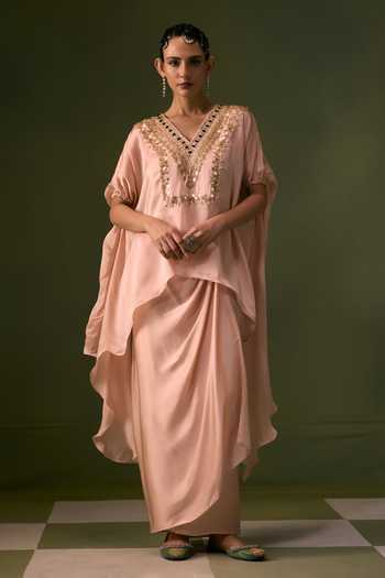 Prahnaaya Placement Embroidered Top & Wrap Skirt Set 