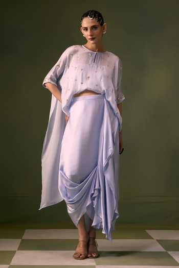 Prahnaaya Asymmetric Embroidered Top & Skirt Set 