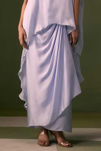 Buy Prahnaaya Blue Organza, Satin V-neck Embroidered Top With Wrap Skirt Online at Aza Fashions Buy_Prahnaaya_Blue Organza, Satin V-neck Embroidered Top With Wrap Skirt _Online_at_Aza_Fashions