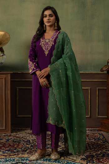 Ronak's Couture Neckline Embroidered Straight Kurta Set 