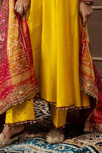 Ronak's Couture Yellow Silk V-neck Zardozi Embroidered Anarkali Set Online at Aza Fashions Ronak's Couture_Yellow Silk V-neck Zardozi Embroidered Anarkali Set _Online_at_Aza_Fashions