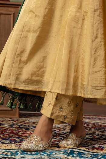 Shop Ronak's Couture Gold Silk, Tissue V-neck Zardozi Embroidered Anarkali Set Online at Aza Fashions Shop_Ronak's Couture_Gold Silk, Tissue V-neck Zardozi Embroidered Anarkali Set _Online_at_Aza_Fashions