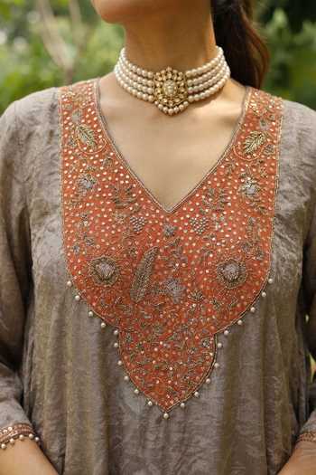 Ronak's Couture Zardozi Yoke Embroidered Kaftan & Pant Set 