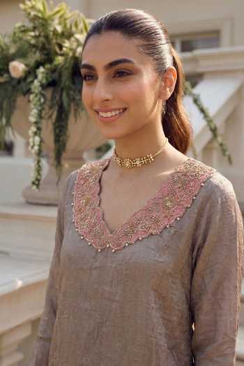 Ronak's Couture Zardozi Neckline Embroidered Kaftan & Pant Set 