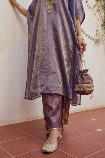 Buy Ronak's Couture Purple Silk, Brocade, Tissue Round Neck Zardozi Embroidered Kaftan And Pant Set Online at Aza Fashions Buy_Ronak's Couture_Purple Silk, Brocade, Tissue Round Neck Zardozi Embroidered Kaftan And Pant Set _Online_at_Aza_Fashions