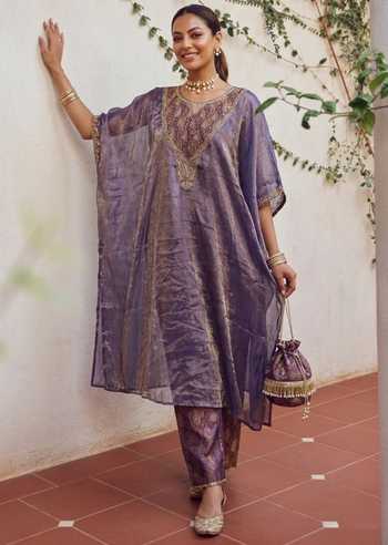 Ronak's Couture Zardozi Embroidered Kaftan & Pant Set 
