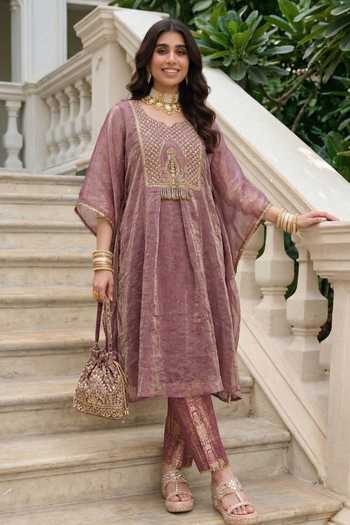 Ronak's Couture Zardozi Neckline Embroidered Kaftan & Pant Set 