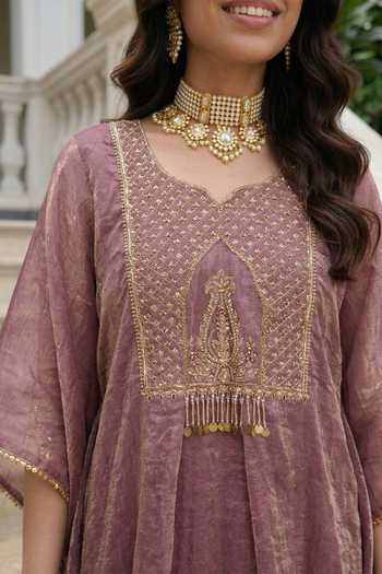 Ronak's Couture Zardozi Neckline Embroidered Kaftan & Pant Set 