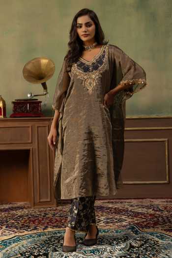 Ronak's Couture Neckline Embroidered Kaftan & Pant Set 