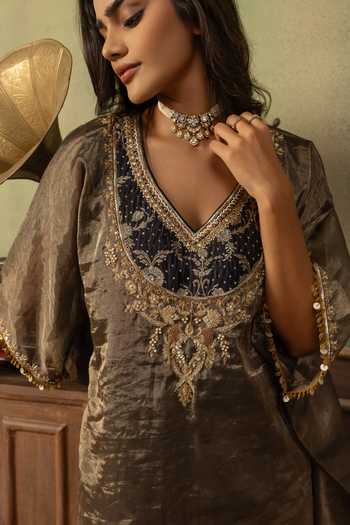 Ronak's Couture Neckline Embroidered Kaftan & Pant Set 