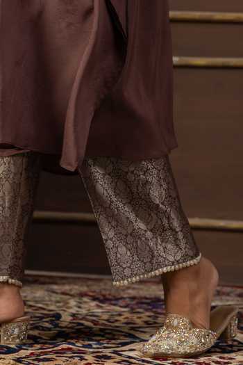 Buy Ronak's Couture Brown Silk, Brocade Scoop Neck Yoke Embroidered Kaftan And Pant Set Online at Aza Fashions Buy_Ronak's Couture_Brown Silk, Brocade Scoop Neck Yoke Embroidered Kaftan And Pant Set _Online_at_Aza_Fashions