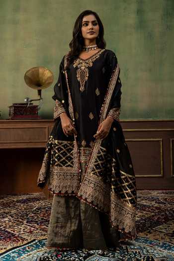 Ronak's Couture Zardozi Embroidered Kurta Gharara Set 