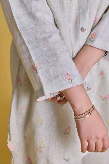 Buy Kapaas Green Linen Mandarin Collar Sage Meadow Embroidered Shirt And Pant Set Online at Aza Fashions Buy_Kapaas_Green Linen Mandarin Collar Sage Meadow Embroidered Shirt And Pant Set _Online_at_Aza_Fashions