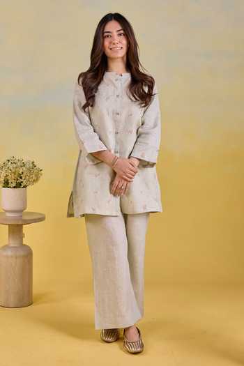 Kapaas Sage Meadow Embroidered Shirt & Pant Set 