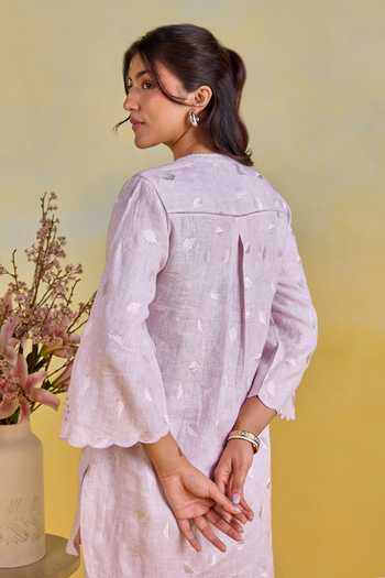 Kapaas Bloom Embroidered Straight Kurta & Pant Set 