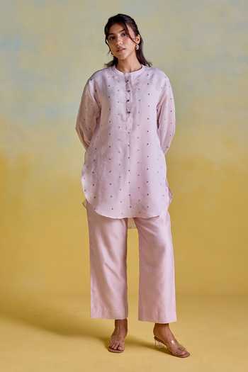 Kapaas Lilac Mist Embroidered Shirt & Pant Set 