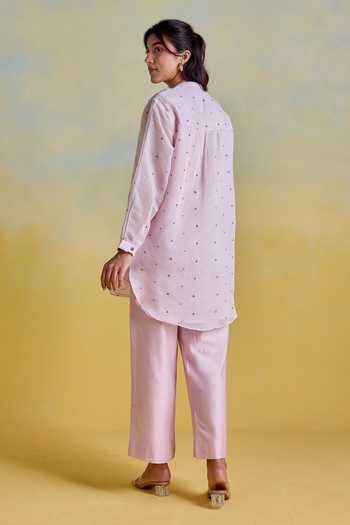 Kapaas Lilac Mist Embroidered Shirt & Pant Set 