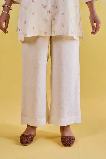 Kapaas Off White Linen Mandarin Collar Hand Embroidered Shirt And Pant Set Online at Aza Fashions Kapaas_Off White Linen Mandarin Collar Hand Embroidered Shirt And Pant Set _Online_at_Aza_Fashions
