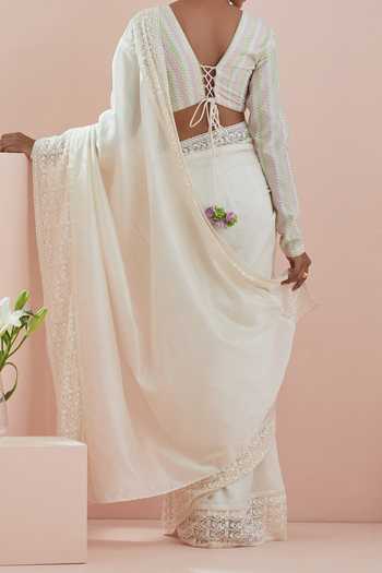 Vinusto Pristine Chanderi Embroidered Saree With Blouse For Kids