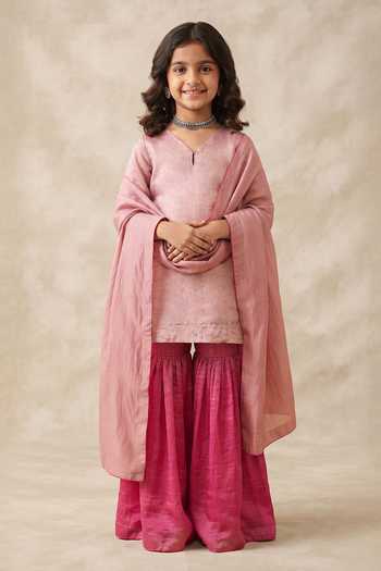Vinusto Handwoven Zari Silk Kurta Gharara Set For Kids