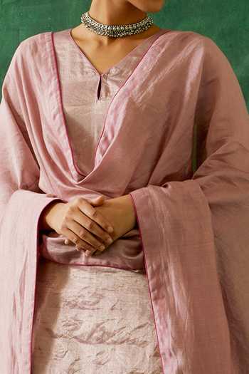Buy_Vinusto_Silver Chanderi, Handwoven Zari Silk Kurta Gharara Set For Kids_Online_at_Aza_Fashions