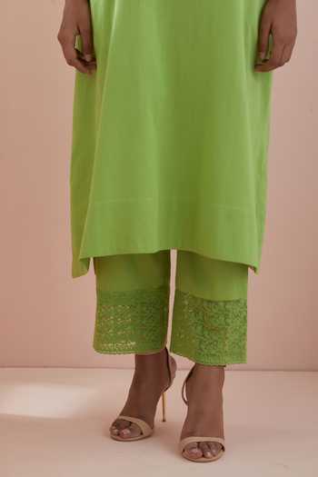 Buy_Vinusto_Green , Glaze Thread Embroidered Kurta Pant Set For Kids