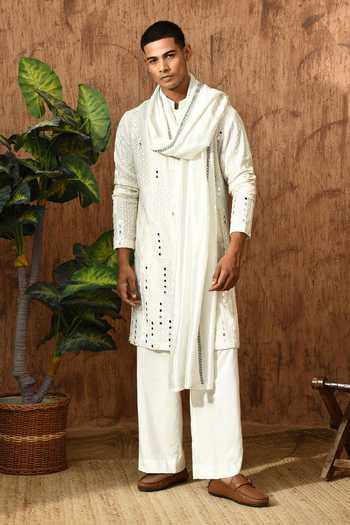 Shop_Sulakshna Jasra_Ivory Georgette Kurta And Pant Set _Online_at_Aza_Fashions