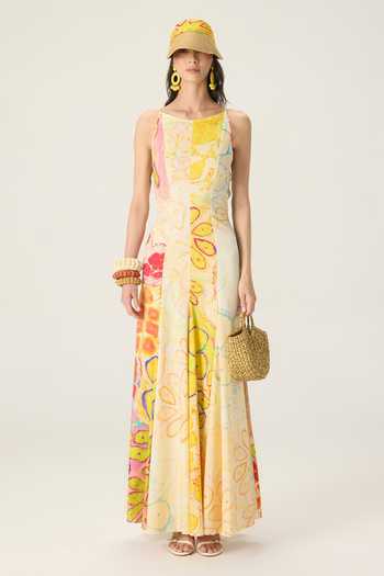 Saaksha & Kinni Multi Color Cotton High Neck Samantha Floral Print Dress Online at Aza Fashions Saaksha & Kinni_Multi Color Cotton High Neck Samantha Floral Print Dress _Online_at_Aza_Fashions