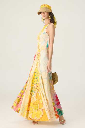 Shop Saaksha & Kinni Multi Color Cotton High Neck Samantha Floral Print Dress Online at Aza Fashions Shop_Saaksha & Kinni_Multi Color Cotton High Neck Samantha Floral Print Dress _Online_at_Aza_Fashions