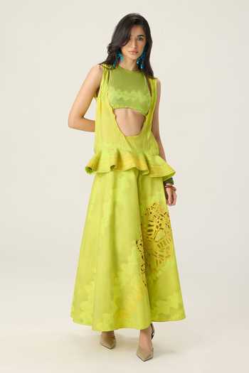 Saaksha & Kinni Green Sally Scallop V Neck Blouse Online at Aza Fashions Saaksha & Kinni_Green Sally Scallop V Neck Blouse _Online_at_Aza_Fashions