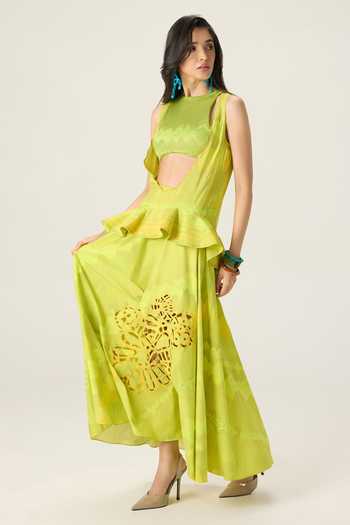 Buy Saaksha & Kinni Green Sally Scallop V Neck Blouse Online at Aza Fashions Buy_Saaksha & Kinni_Green Sally Scallop V Neck Blouse _Online_at_Aza_Fashions